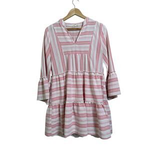 Entro Women's Pink White Stripe Casual Long Sleeve Mini Dress Size Small